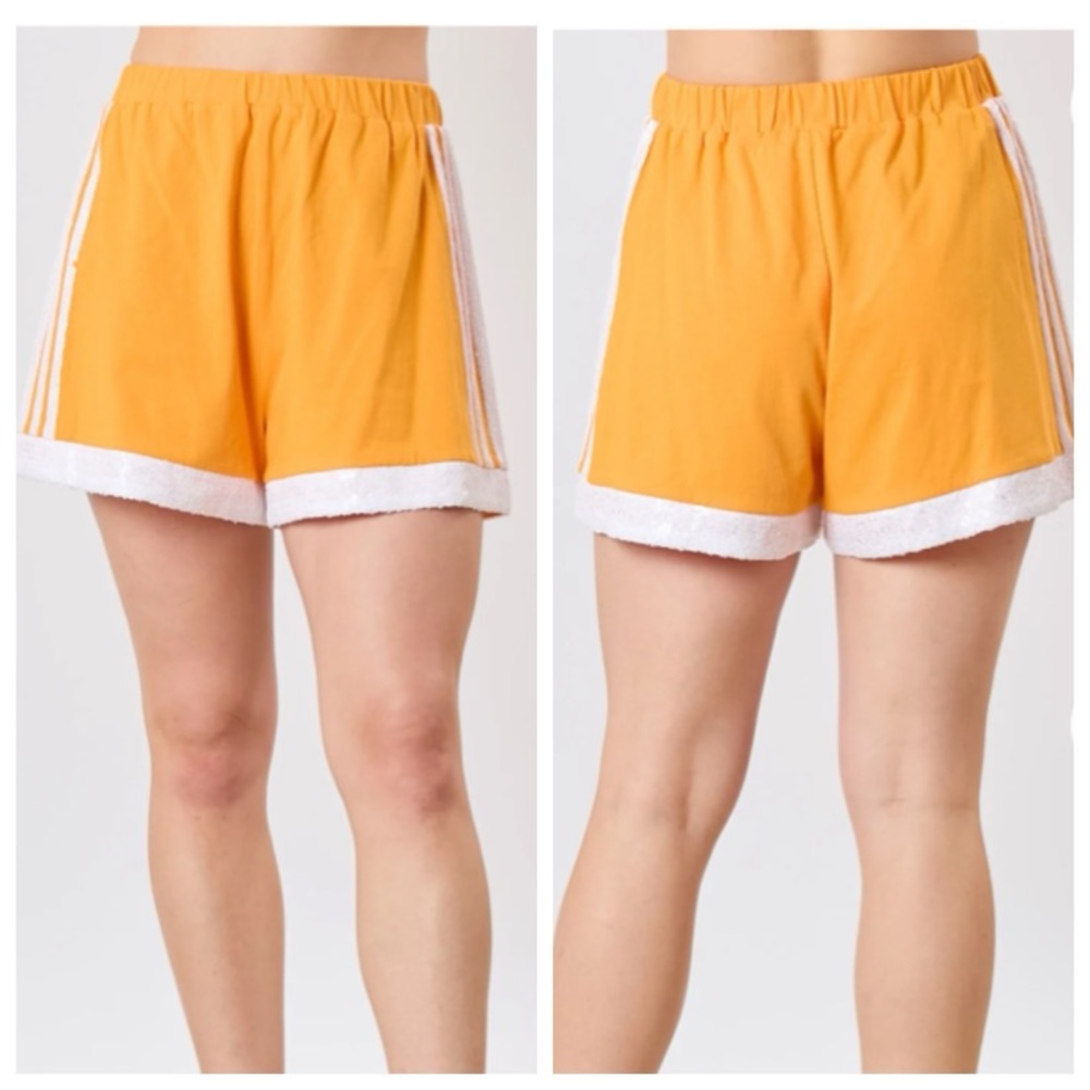 FANTASTIC FAWN Cotton Rainbow Sequins Stripe‎ High Waisted Women’s Shorts